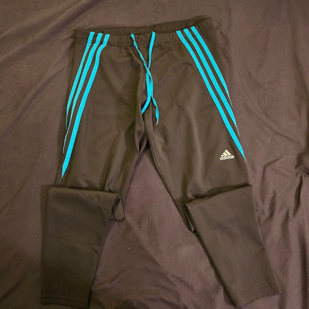 Y2k Adidas Women's Black and Teal Leggings